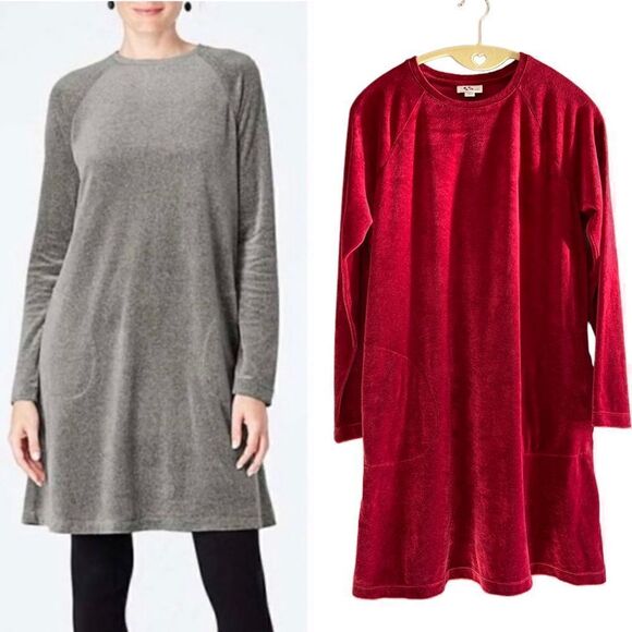 J.Jill Pure Jill Crimson Red Velour Long Sleeve Tunic | SZ S - Picture 1 of 11